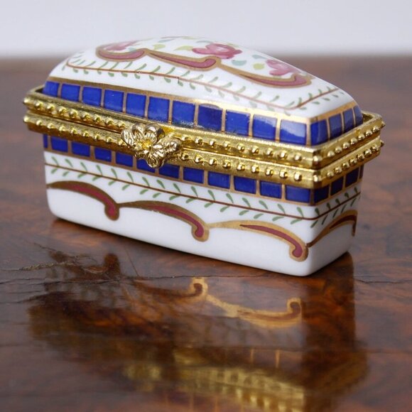 Other - Small hand painted porcelain pill box, tiny elongated dressing table decor,